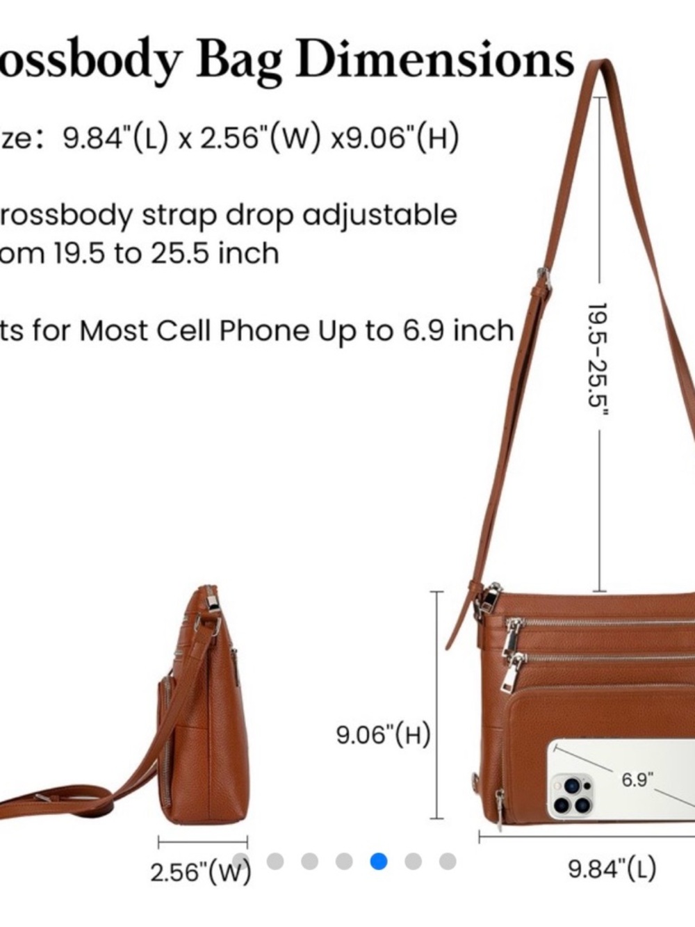 Befen Anti-Theft Leather Crossbody Bag in Cognac - - Picture 8 of 8